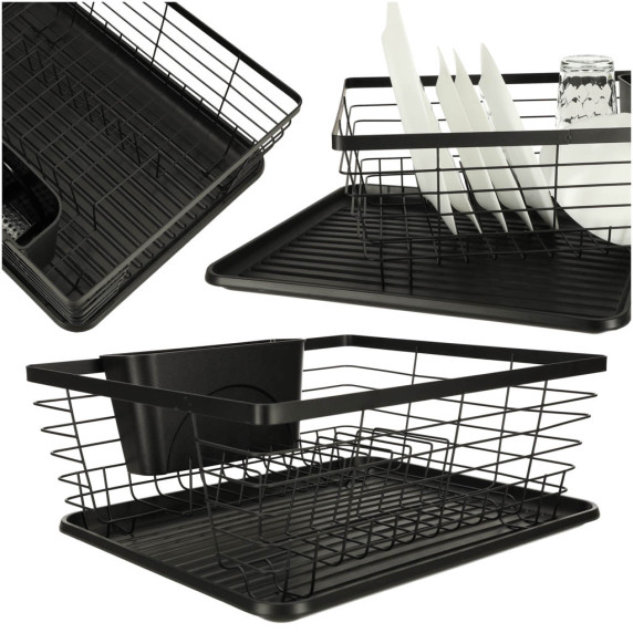 Edényszárító Inlea4Fun DISH DRYING RACK - Fekete