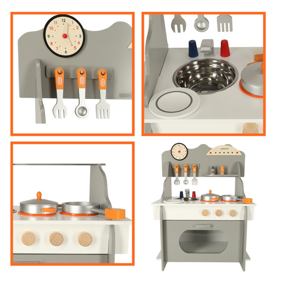 Detská drevená kuchynka 69,5 cm Inlea4Fun - sivá/oranžová