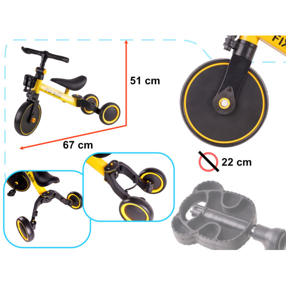 Trojkolka 3v1 s pedálmi Trike Fix Mini - žltá