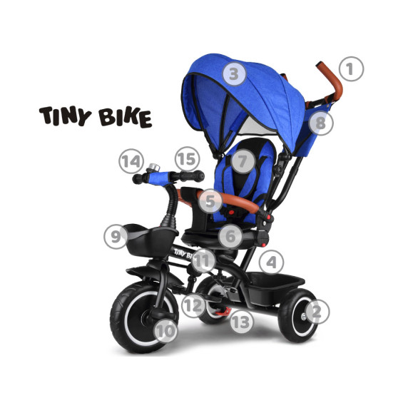 Tricikli tolókarral Tiny Bike 3az1-ben Inlea4Fun- Kék