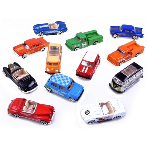 Retro fém játékautó készlet 12 darab Inlea4Fun DIECAST METAL