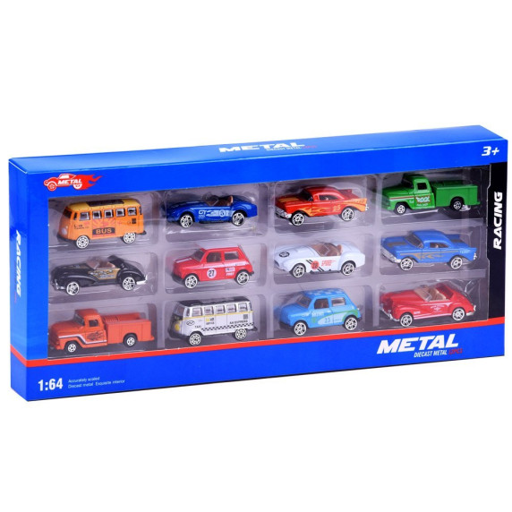 Retro fém játékautó készlet 12 darab Inlea4Fun DIECAST METAL