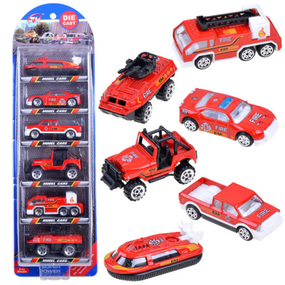 Fém játékautó készlet 6 darab Inlea4Fun DIE CAST - Tűzoltóautó