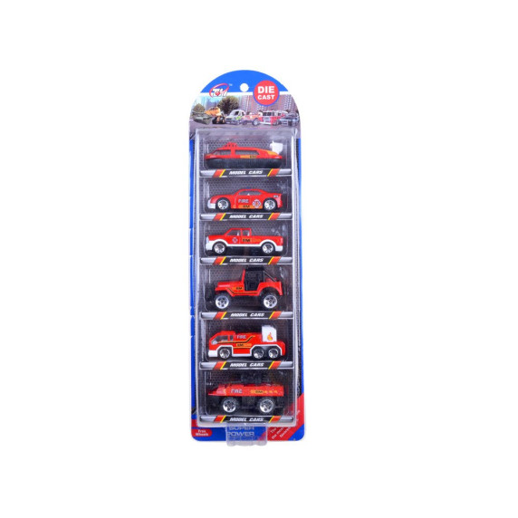 Fém játékautó készlet 6 darab Inlea4Fun DIE CAST - Tűzoltóautó