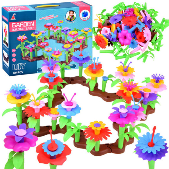 Kreatívne bloky Kvetinový záhon 104 kusov Inlea4Fun GARDEN BUILDING TABLE