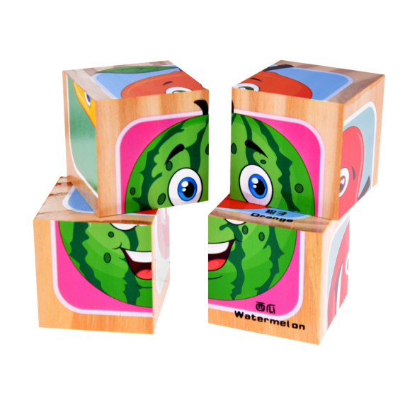 Drevené obrázkové kocky 4 ks Inlea4Fun FRUIT - ovocie