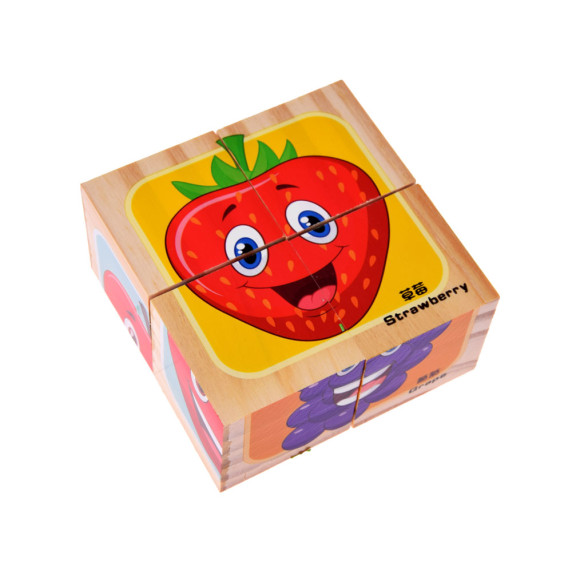 Drevené obrázkové kocky 4 ks Inlea4Fun FRUIT - ovocie