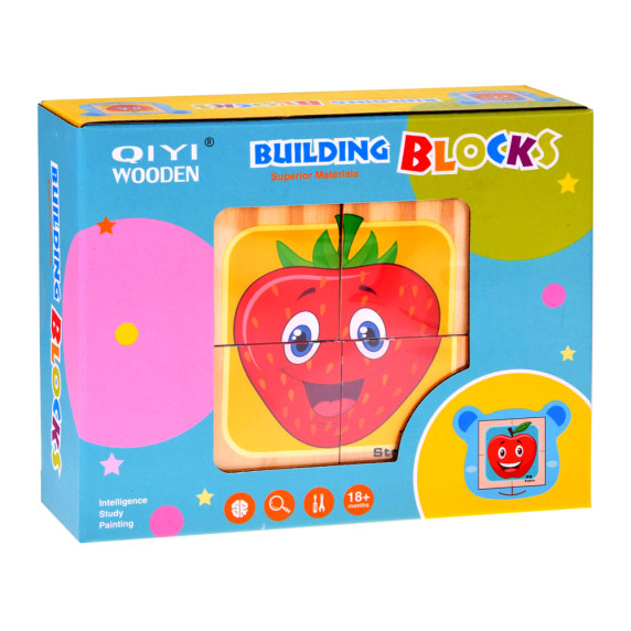 Drevené obrázkové kocky 4 ks Inlea4Fun FRUIT - ovocie