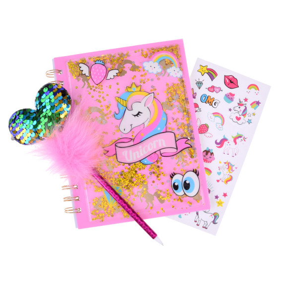 Zápisník, denník s perom a nálepkami Jednorožec Inlea4Fun GLITTERING KEEPSAKE SET