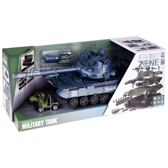 Tank na skrutkovanie s 2 autíčkami Inlea4Fun ASSEMBLY ZONE Military Tank