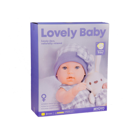 Játk baba plüss nyuszival  Inlea4Fun LOVELY BABY - Lila/szürke