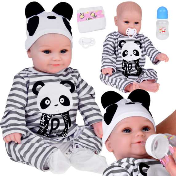 Valósághű játékbaba fiú baba 45 cm Inlea4Fun REBORN DOLLS - Szürke csíkos