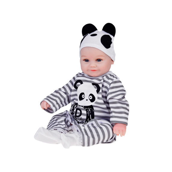 Valósághű játékbaba fiú baba 45 cm Inlea4Fun REBORN DOLLS - Szürke csíkos