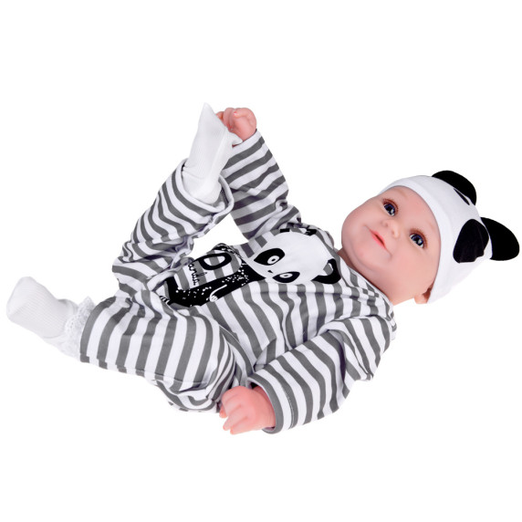 Valósághű játékbaba fiú baba 45 cm Inlea4Fun REBORN DOLLS - Szürke csíkos