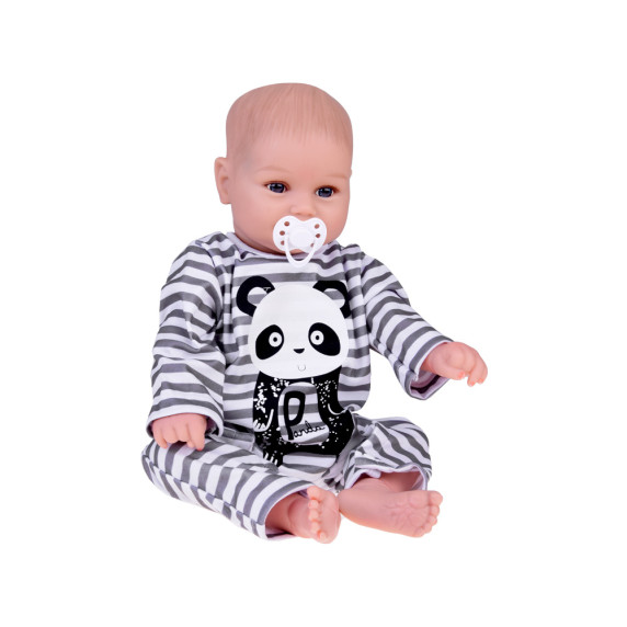 Valósághű játékbaba fiú baba 45 cm Inlea4Fun REBORN DOLLS - Szürke csíkos