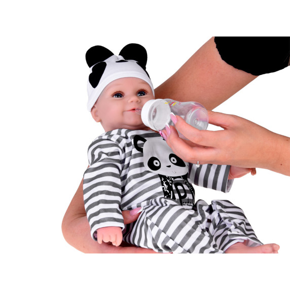 Valósághű játékbaba fiú baba 45 cm Inlea4Fun REBORN DOLLS - Szürke csíkos