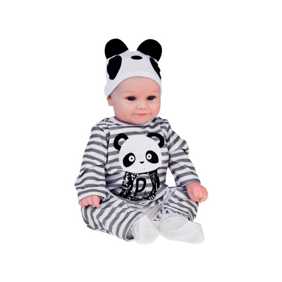 Valósághű játékbaba fiú baba 45 cm Inlea4Fun REBORN DOLLS - Szürke csíkos