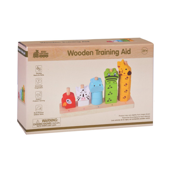 Fa készségfejlesztő piramisblokk játékok Inlea4Fun WOODEN TRAINING AID