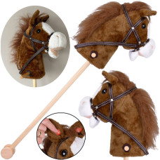 Plüss ló lovagló bot hangefektekkel Inlea4Fun HOBBY HORSE - Sötétbarna - 