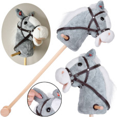 Plüss ló lovagló bot hangefektekkel Inlea4Fun HOBBY HORSE - Szürke - 