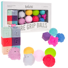 Érzékszervi építőjáték golyókkal 16 darabos KAICHI Texture Grip Balls - 