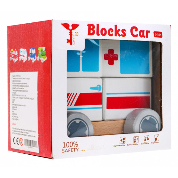 Fa játékautó mentőautó Inlea4Fun BLOCKS CAR