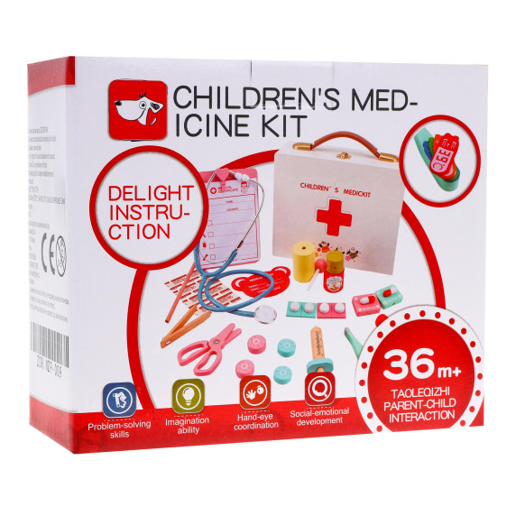 Drevený lekársky set s príslušenstvom v kufríku Inlea4Fun KIDS MEDICAL KIT