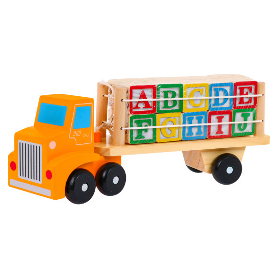 Fa teherautó nyerges pótkocsival és kockákkal Inlea4Fun ALPHABET BLOCKS TRUCK