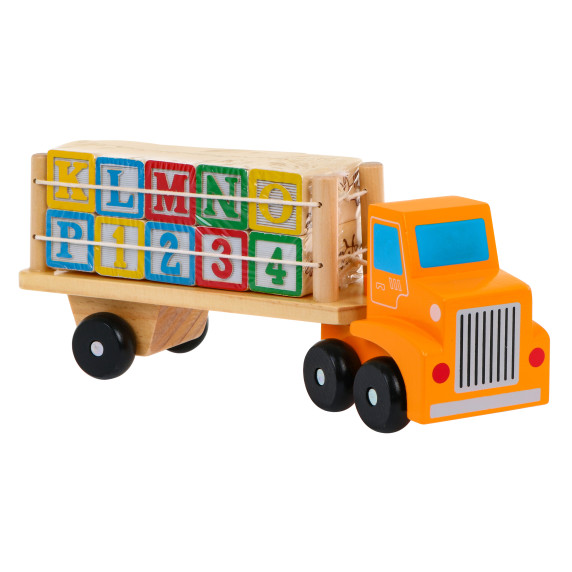 Fa teherautó nyerges pótkocsival és kockákkal Inlea4Fun ALPHABET BLOCKS TRUCK