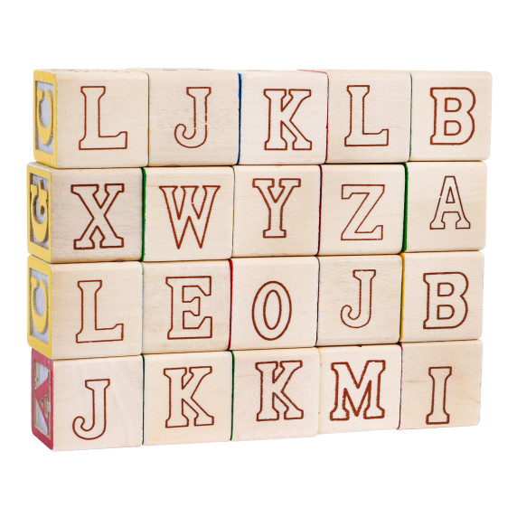 Fa teherautó nyerges pótkocsival és kockákkal Inlea4Fun ALPHABET BLOCKS TRUCK