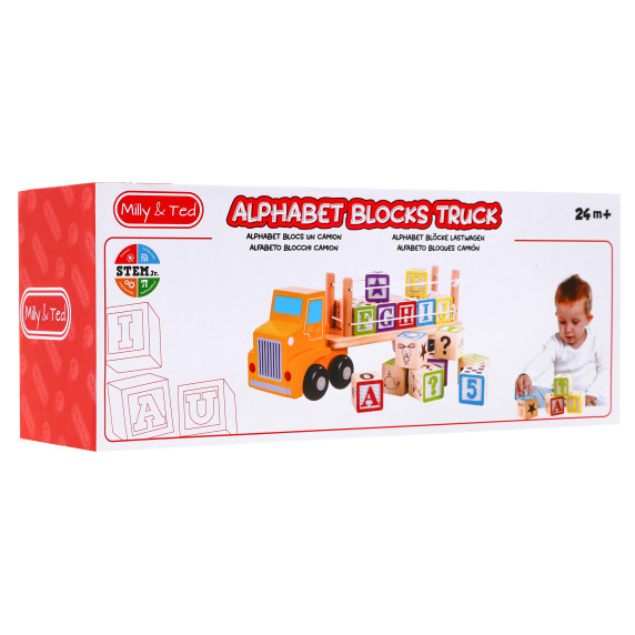 Fa teherautó nyerges pótkocsival és kockákkal Inlea4Fun ALPHABET BLOCKS TRUCK