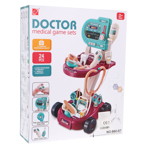 Játék orvosi kocsi kiegészítőkkel 24 darabos Inlea4Fun LITTLE DOCTOR