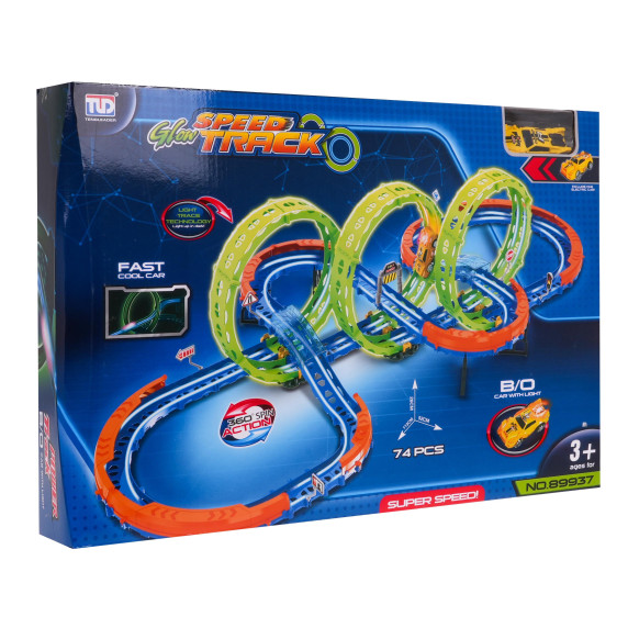 Versenypálya LED-es autókkal 74 darabos Inlea4Fun SPEED TRUCK