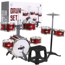 Játék dobfelszerelés ülőkével Inlea4Fun DRUM SET - Piros - 