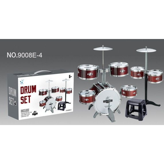 Játék dobfelszerelés ülőkével Inlea4Fun DRUM SET - Piros