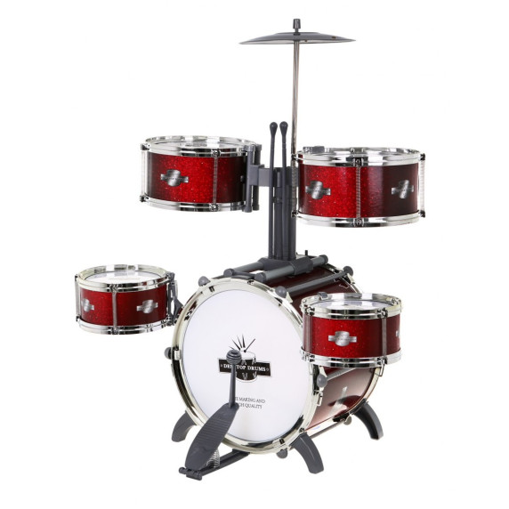 Játék dobfelszerelés ülőkével Inlea4Fun DRUM SET - Piros