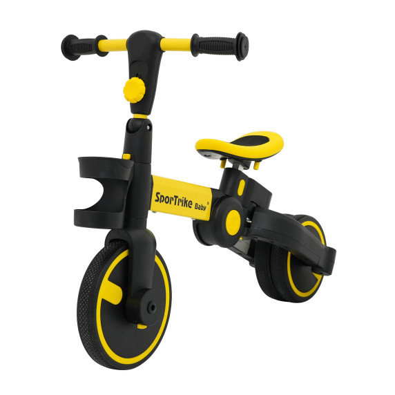 Detské odrážadlo 3v1 s odnímateľnou vodiacou tyčou Happy Bike Sportrike - žlté