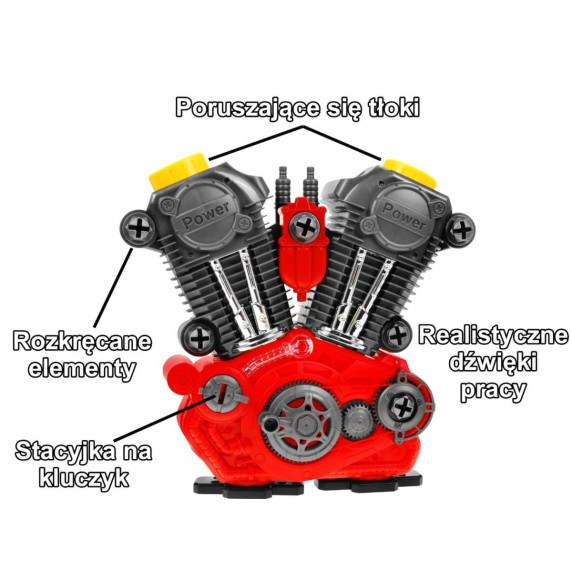 Játék autómotor mozgó alkatrészekkel és szerszámokkal Inlea4Fun ENGINE OVERHAUL SET 