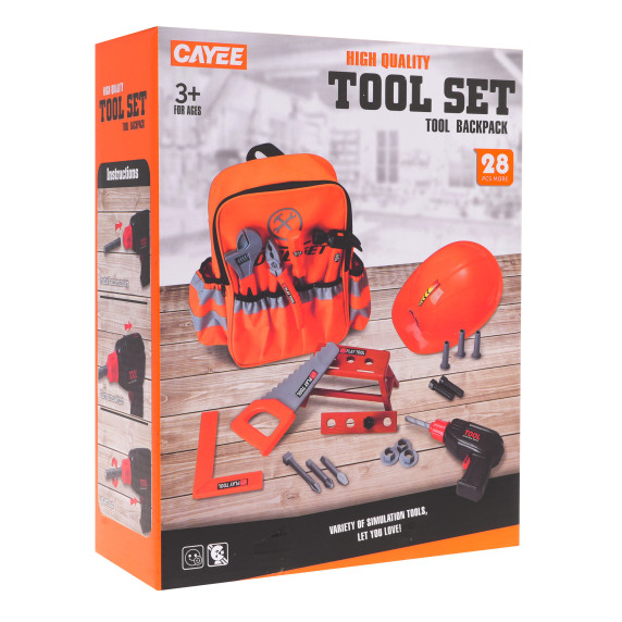 Játék szerszámkészlet hátizsákban Inlea4Fun TOOL SET - Narancssárga