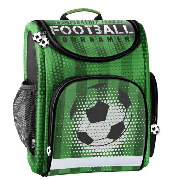 Merevfalú ergonomikus iskolatáska 36x30x16 cm PASO - Football zöld