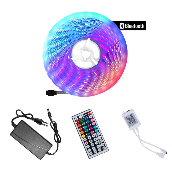 LED fényfüzér Bluetooth RGB 5 m + táp, távirányító Aga MR8001