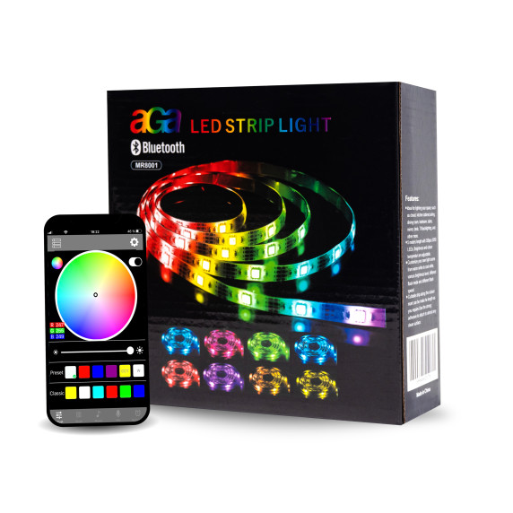 2x Bluetooth RGB LED pásik 5m + ovládač + zdroj AGA 2x MR8001