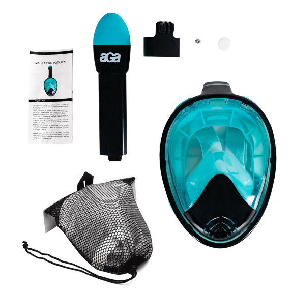 Teljes arcos búvármaszk Snorkeling S/M AGA DS1121BL-GR - Fekete/kék (türkiz)