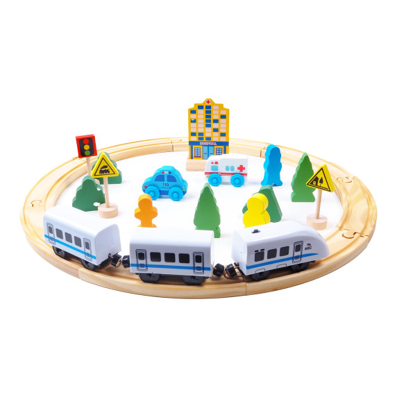 Set de tren din lemn - Aga4Kids DS5751 - din 26 de piese