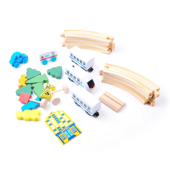 Set de tren din lemn - Aga4Kids DS5751 - din 26 de piese