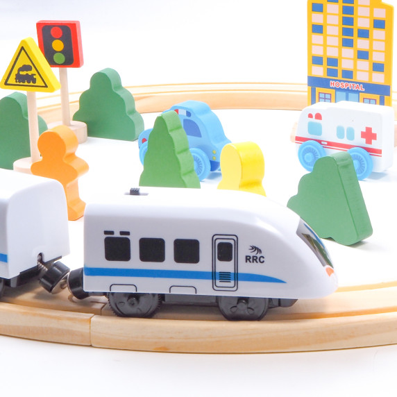 Set de tren din lemn - Aga4Kids DS5751 - din 26 de piese