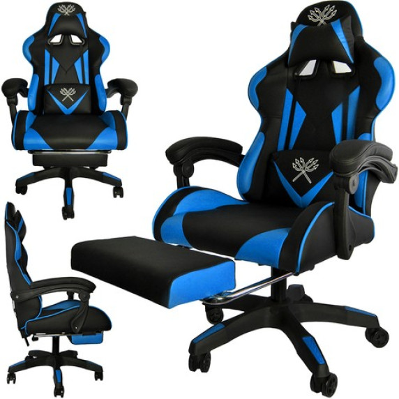 Scaun gamer cu suport pentru picioare pliabil DUNMOON 8978 - negru și albastru