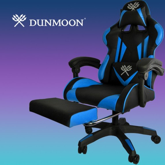 Scaun gamer cu suport pentru picioare pliabil DUNMOON 8978 - negru și albastru