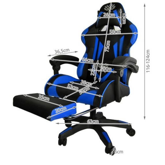 Scaun gamer cu suport pentru picioare pliabil DUNMOON 8978 - negru și albastru