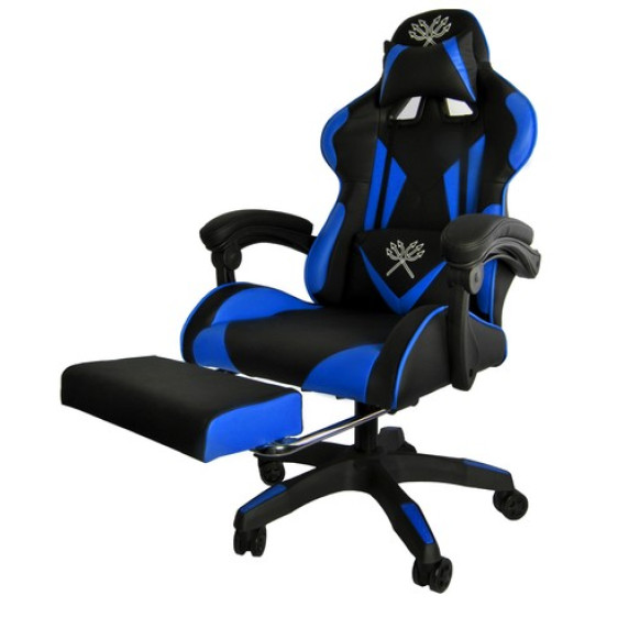 Scaun gamer cu suport pentru picioare pliabil DUNMOON 8978 - negru și albastru